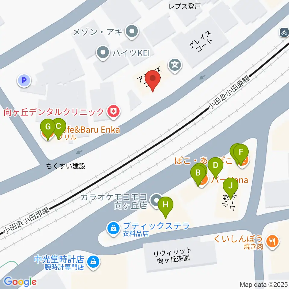 アミーズボーカルスクール向ヶ丘遊園校周辺のファミレス・ファーストフード一覧地図
