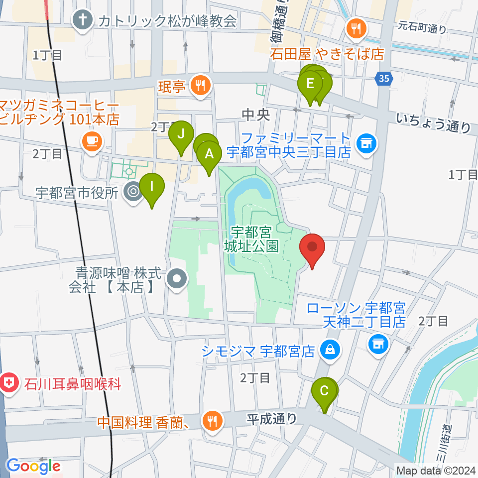 宇都宮ビッグアップル周辺のファミレス・ファーストフード一覧地図