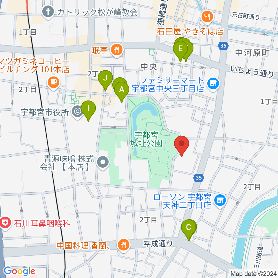 宇都宮ビッグアップル周辺のファミレス・ファーストフード一覧地図