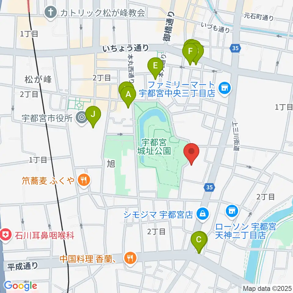 宇都宮ビッグアップル周辺のファミレス・ファーストフード一覧地図