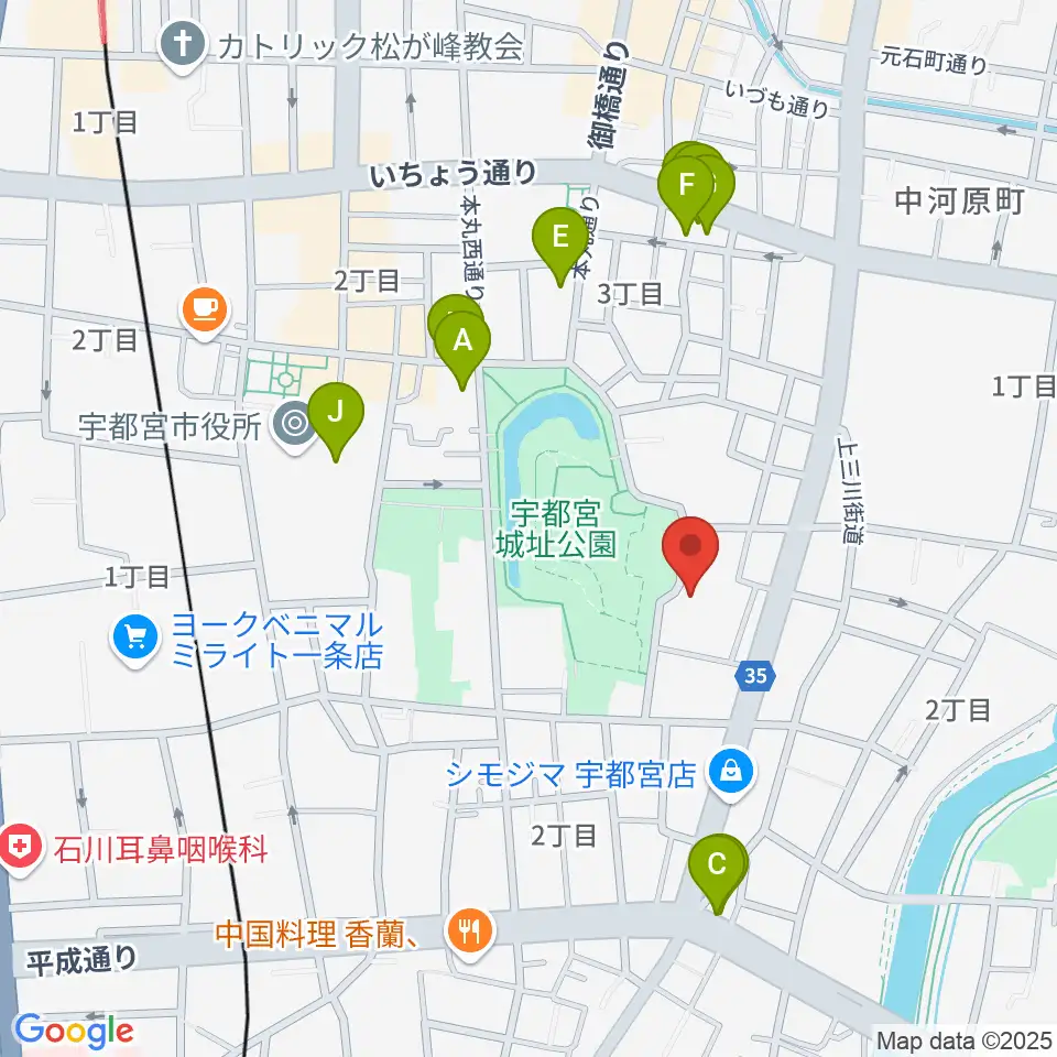 宇都宮ビッグアップル周辺のファミレス・ファーストフード一覧地図