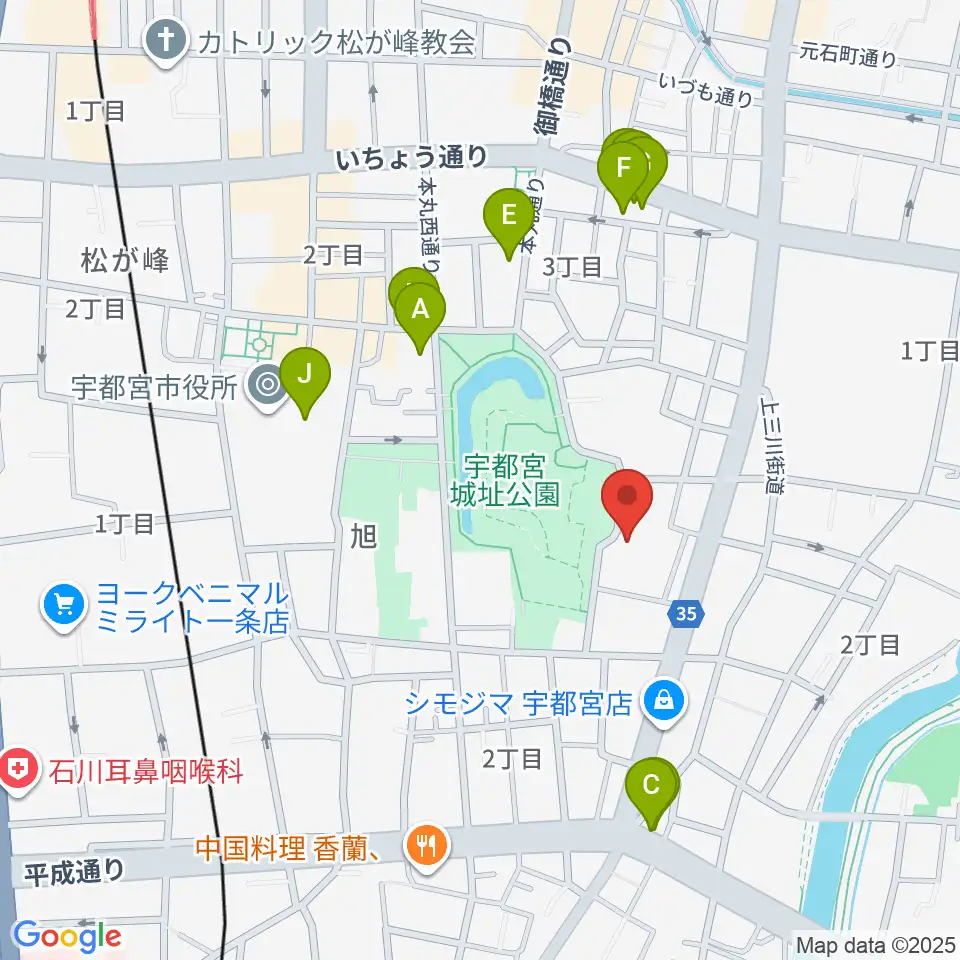 宇都宮ビッグアップル周辺のファミレス・ファーストフード一覧地図