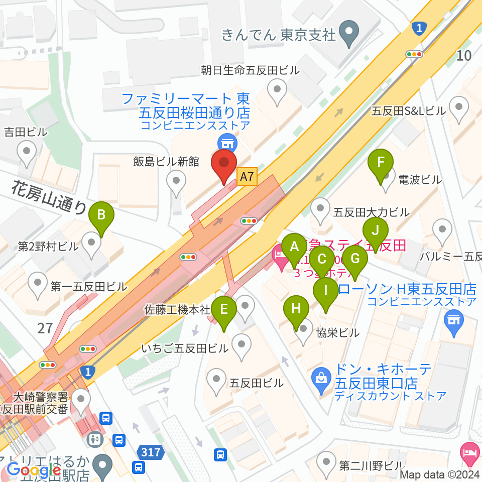 東京デザインセンター・ガレリアホール周辺のファミレス・ファーストフード一覧地図