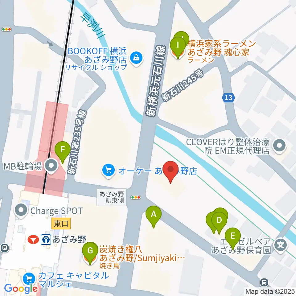 アミーズボーカルスクールあざみ野校周辺のファミレス・ファーストフード一覧地図