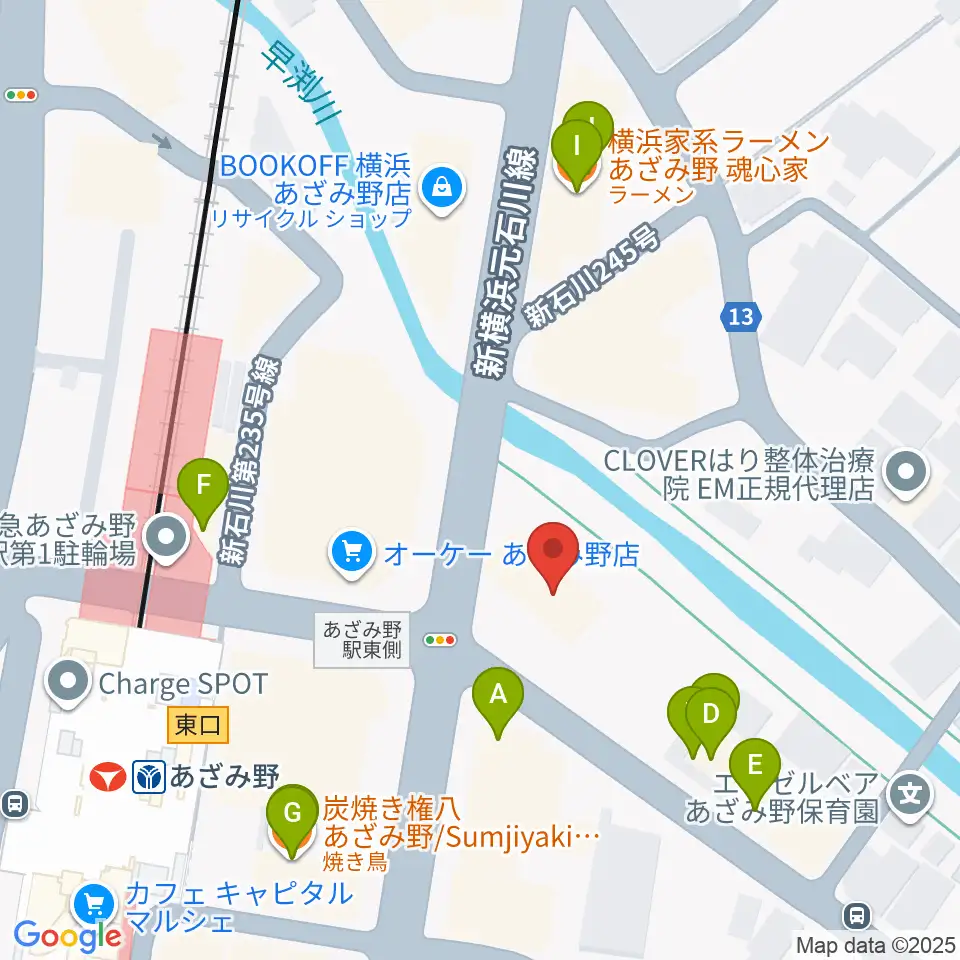 アミーズボーカルスクールあざみ野校周辺のファミレス・ファーストフード一覧地図