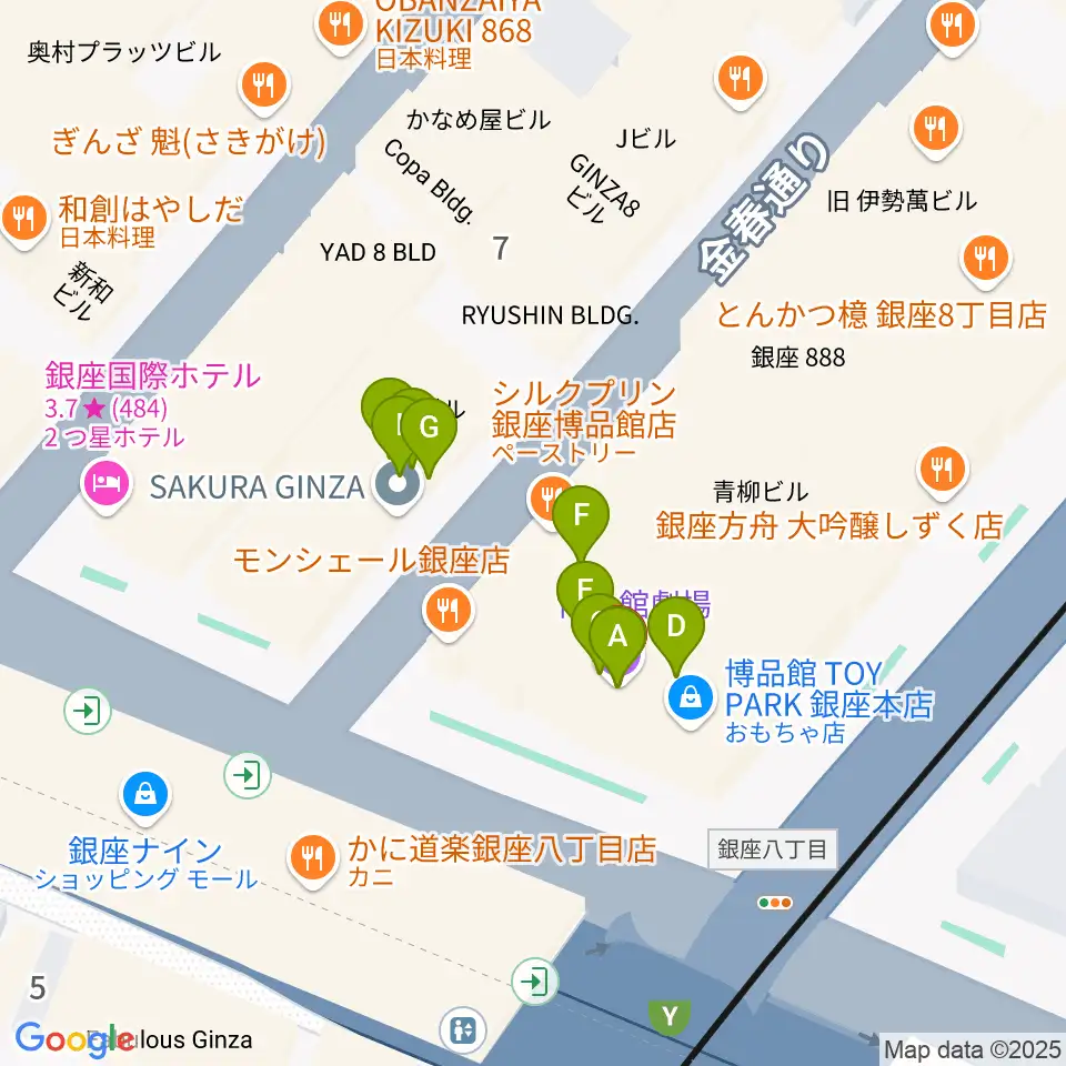 博品館劇場周辺のファミレス・ファーストフード一覧地図