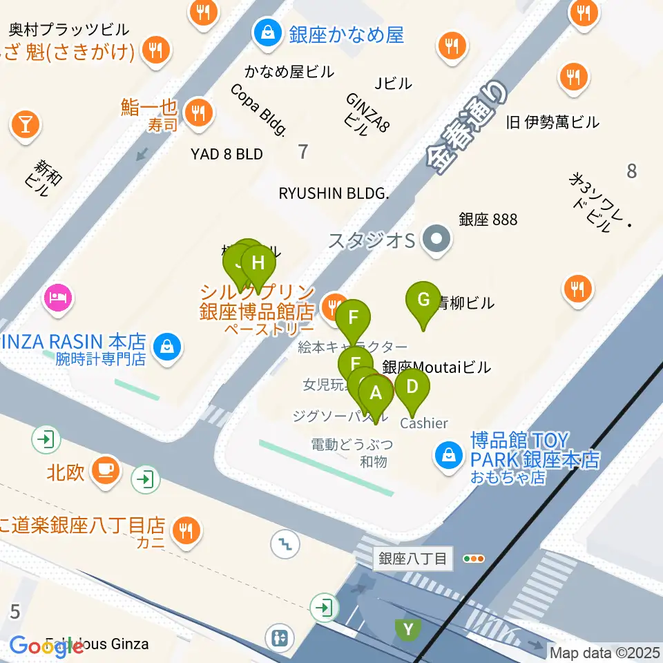 博品館劇場周辺のファミレス・ファーストフード一覧地図