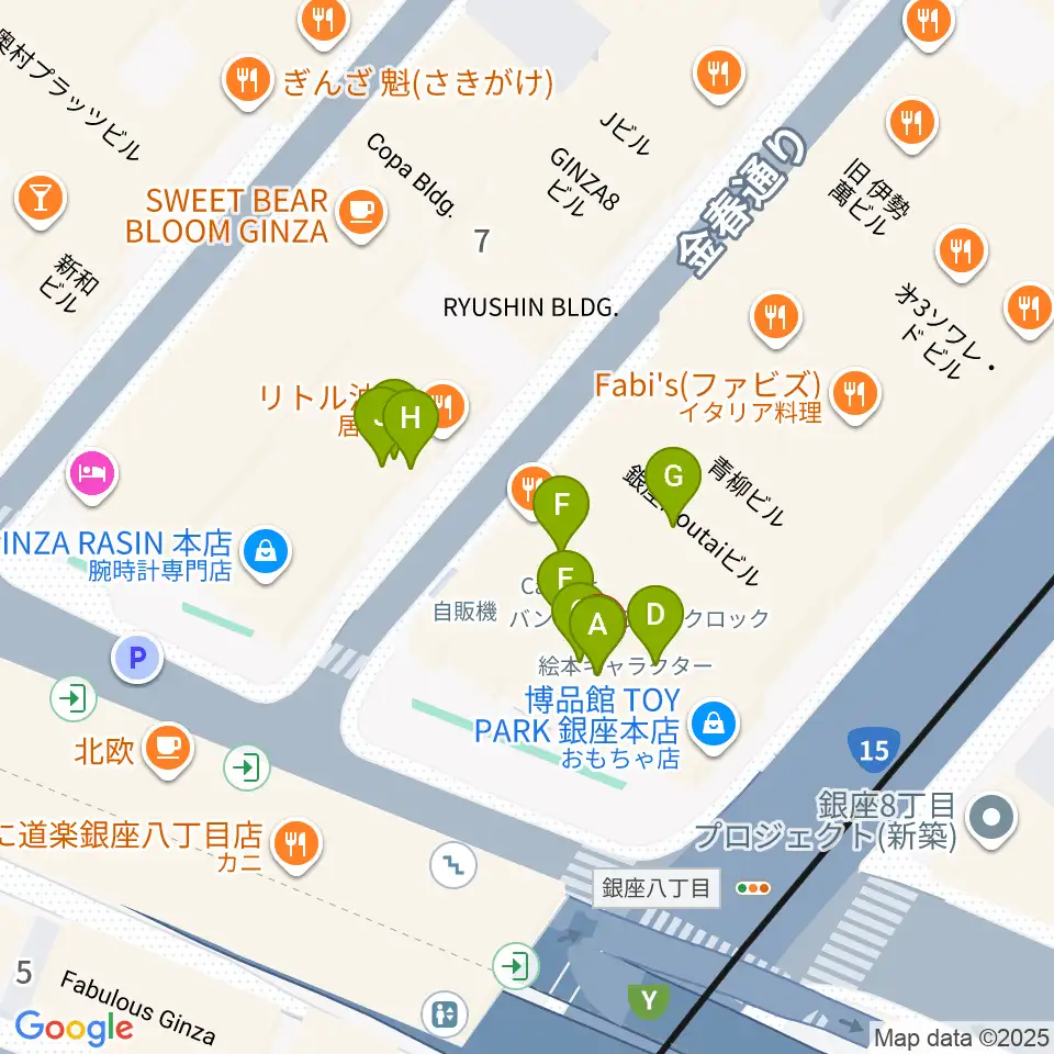 博品館劇場周辺のファミレス・ファーストフード一覧地図