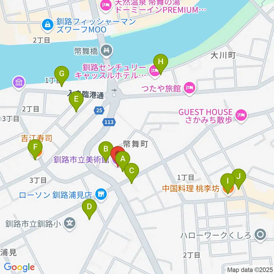 釧路市生涯学習センター まなぼっと幣舞周辺のファミレス・ファーストフード一覧地図
