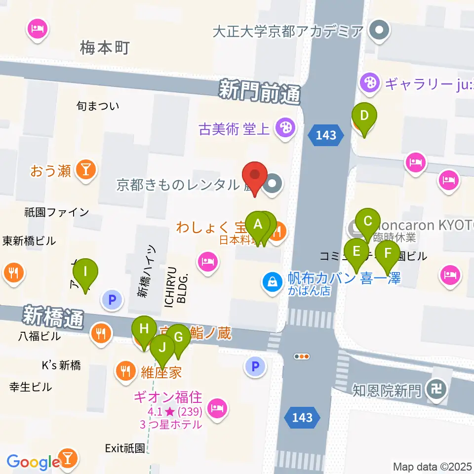 祇園SILVER WINGS周辺のファミレス・ファーストフード一覧地図