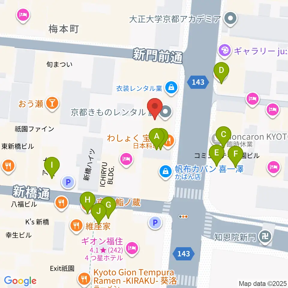 祇園SILVER WINGS周辺のファミレス・ファーストフード一覧地図