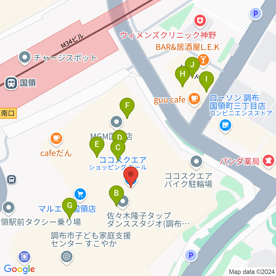 調布カルチャーセンター周辺のファミレス・ファーストフード一覧地図