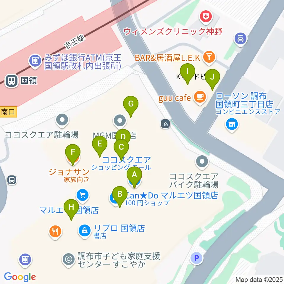 調布カルチャーセンター周辺のファミレス・ファーストフード一覧地図