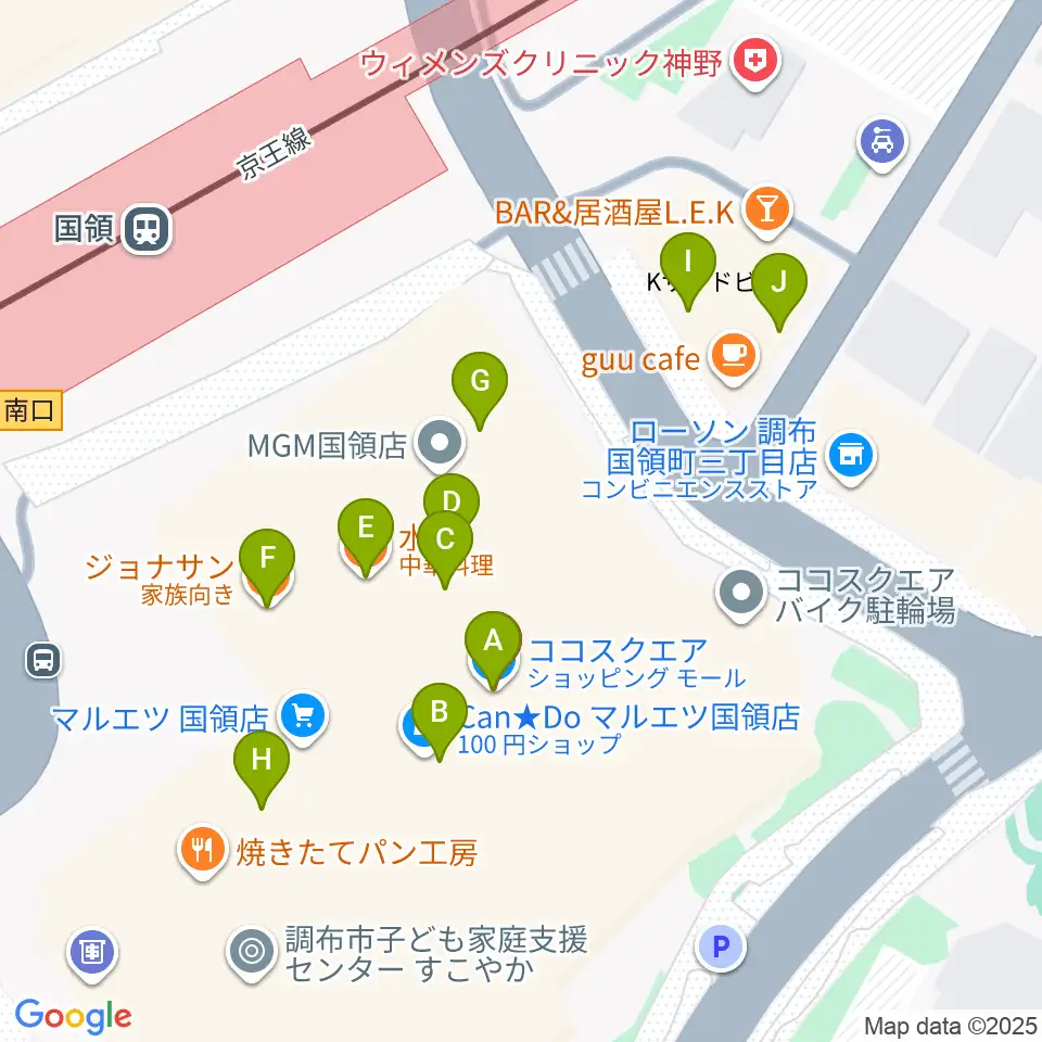 調布カルチャーセンター周辺のファミレス・ファーストフード一覧地図