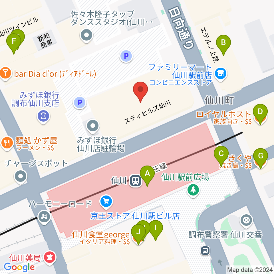 仙川カルチャーセンター周辺のファミレス・ファーストフード一覧地図