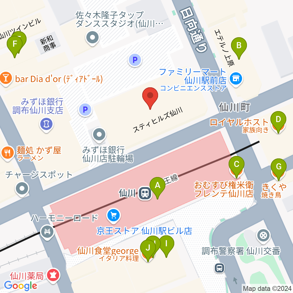 仙川カルチャーセンター周辺のファミレス・ファーストフード一覧地図