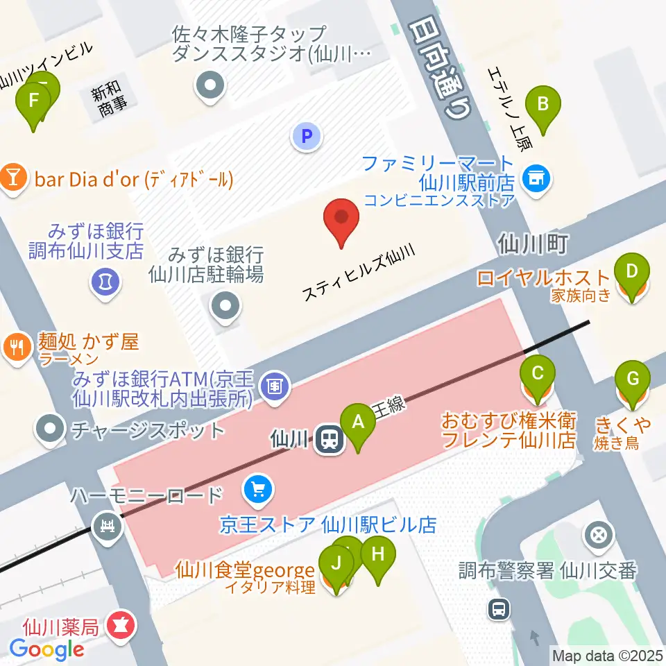 仙川カルチャーセンター周辺のファミレス・ファーストフード一覧地図