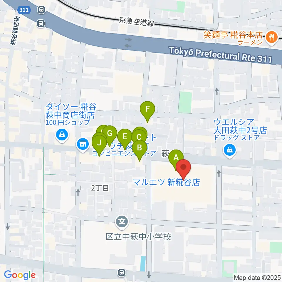 羽田カルチャーセンター周辺のファミレス・ファーストフード一覧地図