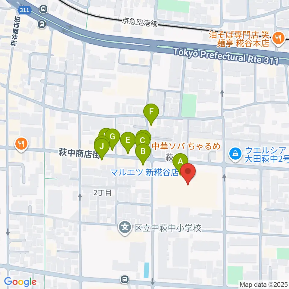 羽田カルチャーセンター周辺のファミレス・ファーストフード一覧地図
