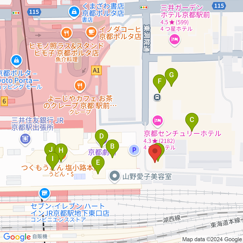 JEUGIA ミュージックサロン京都駅周辺のファミレス・ファーストフード一覧地図