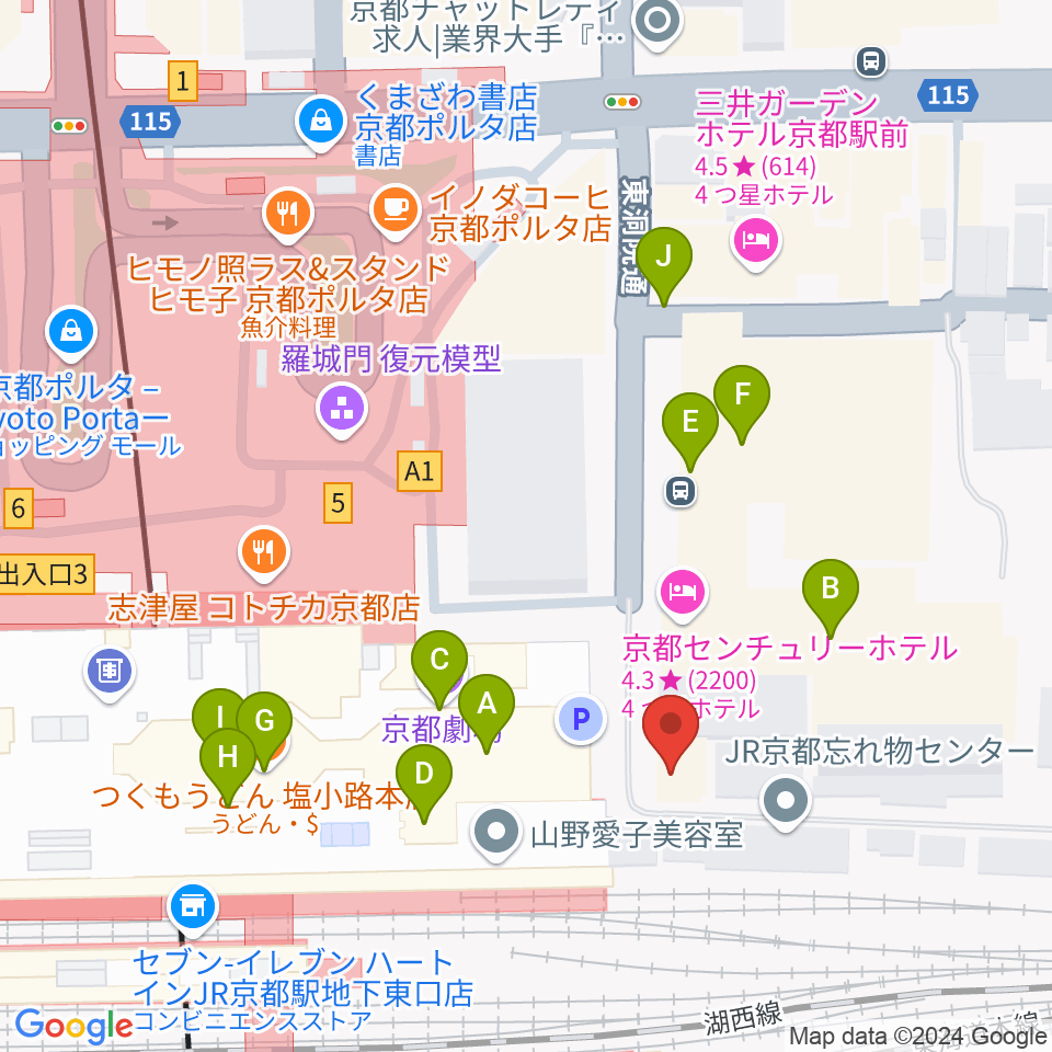 JEUGIA ミュージックサロン京都駅周辺のファミレス・ファーストフード一覧地図