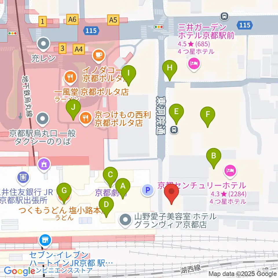 JEUGIA ミュージックサロン京都駅周辺のファミレス・ファーストフード一覧地図