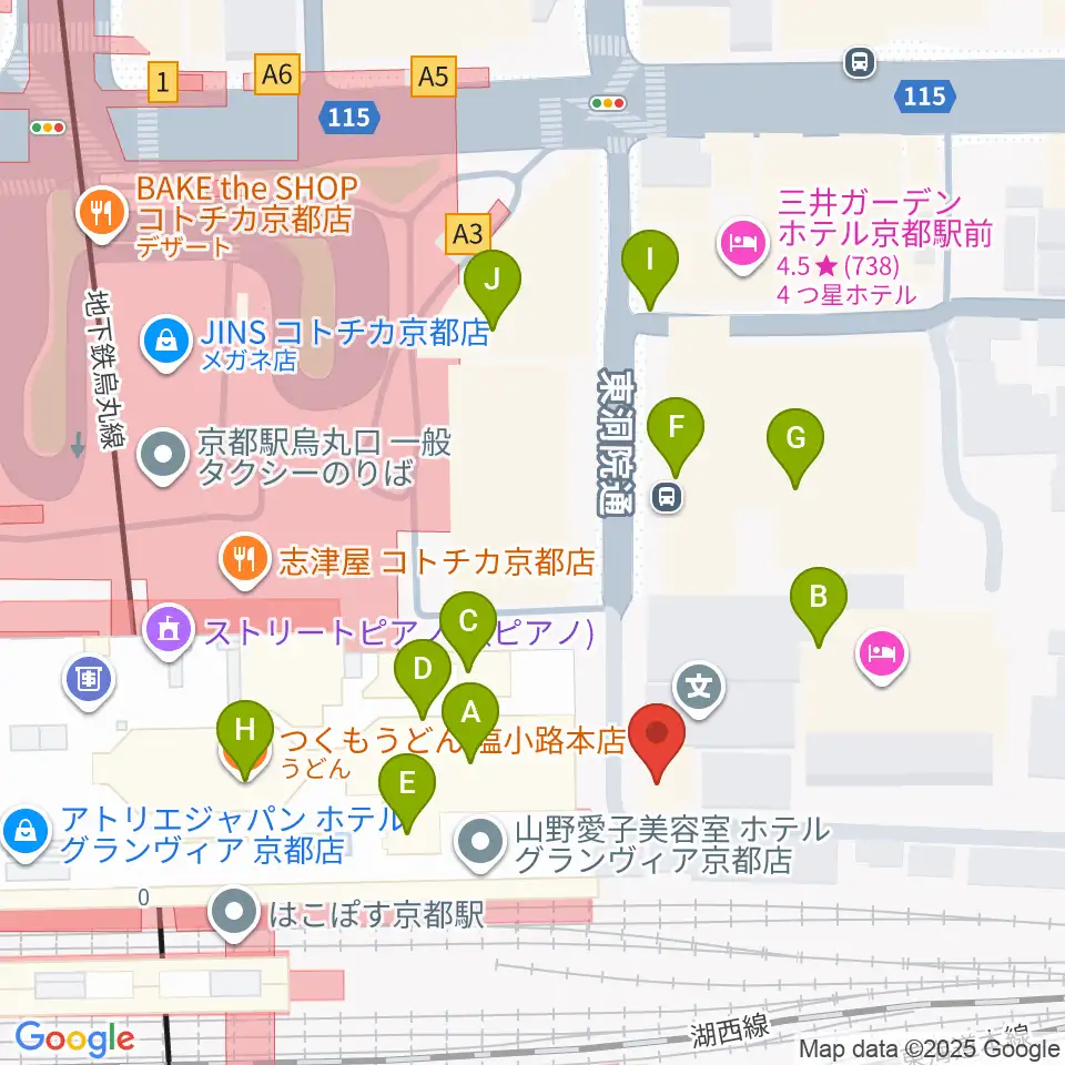 JEUGIA ミュージックサロン京都駅周辺のファミレス・ファーストフード一覧地図