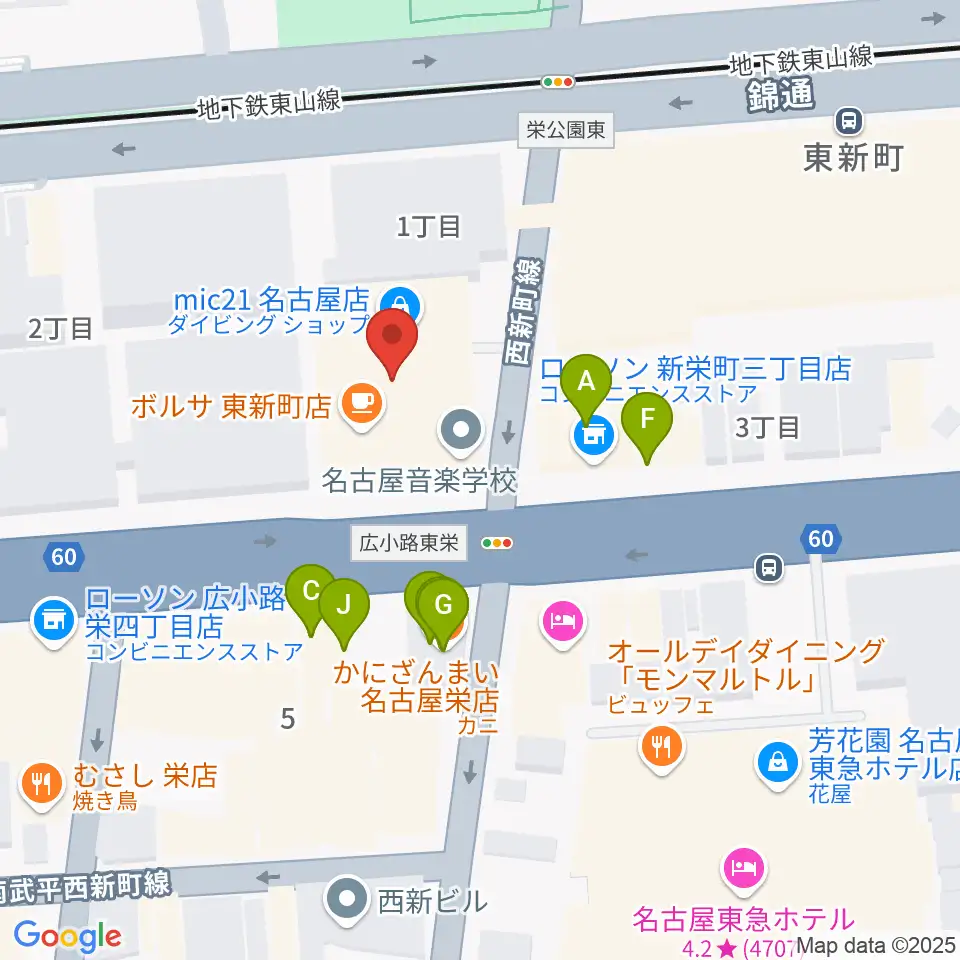 名古屋音楽学校 貸し練習室周辺のファミレス・ファーストフード一覧地図