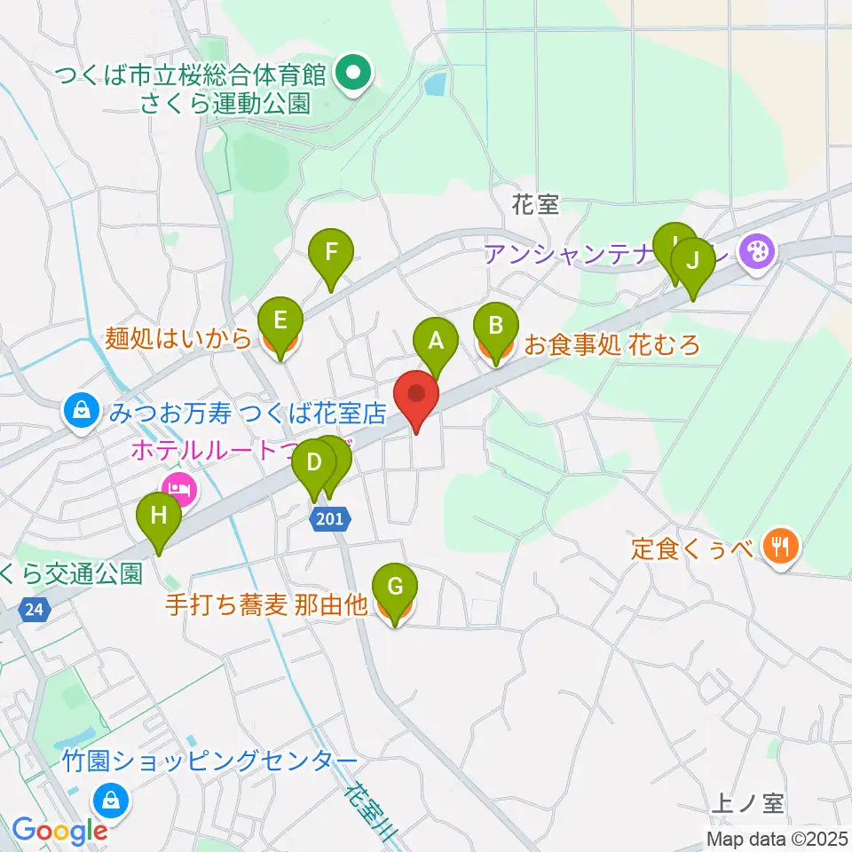 ミュージックプラント 花室スタジオ周辺のファミレス・ファーストフード一覧地図