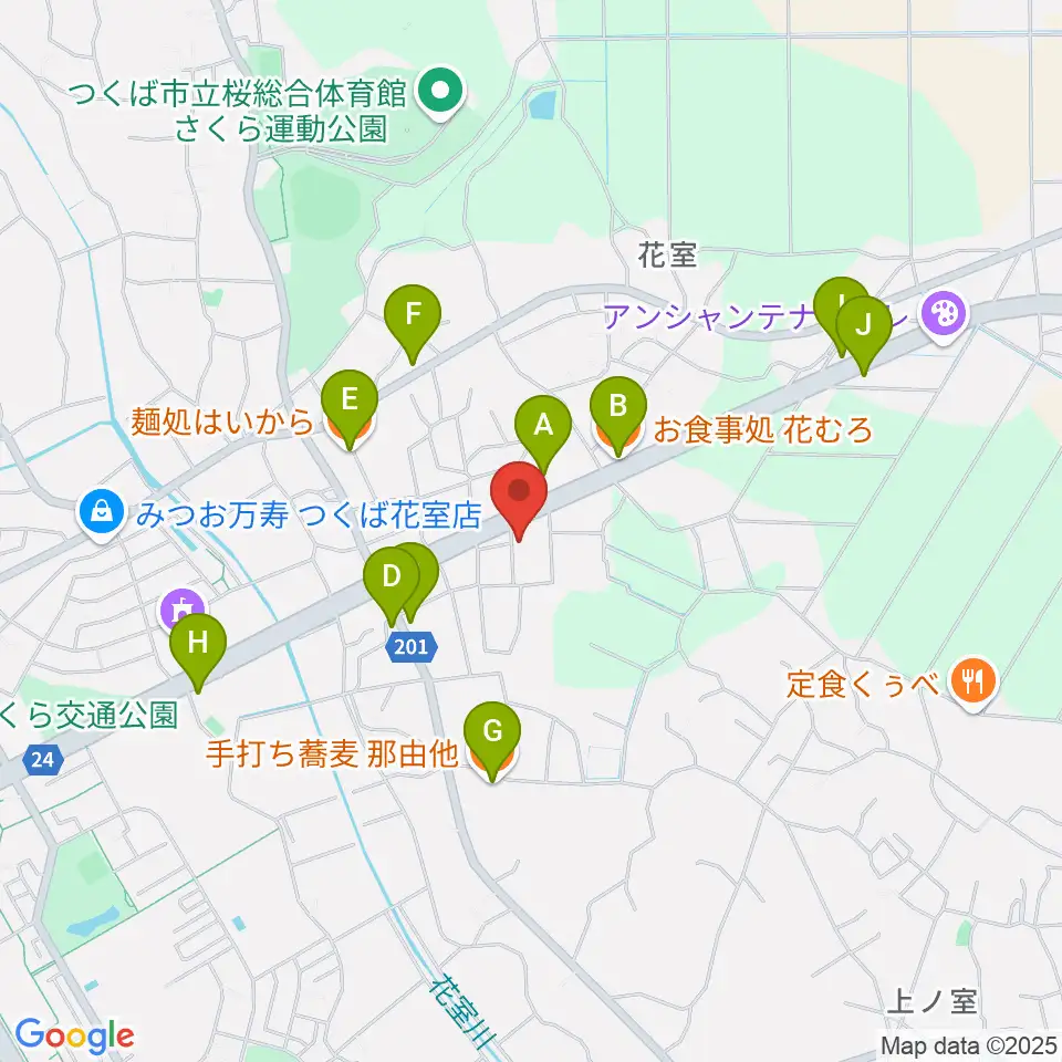 ミュージックプラント 花室スタジオ周辺のファミレス・ファーストフード一覧地図