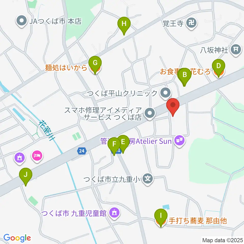 ミュージックプラント 花室スタジオ周辺のファミレス・ファーストフード一覧地図