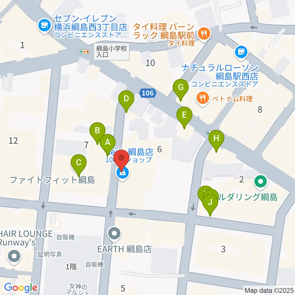綱島カルチャーセンター周辺のファミレス・ファーストフード一覧地図
