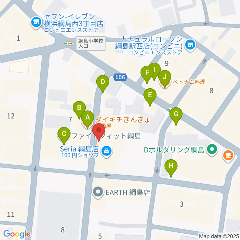 綱島カルチャーセンター周辺のファミレス・ファーストフード一覧地図