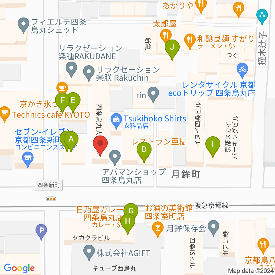 京都MOJO周辺のファミレス・ファーストフード一覧地図