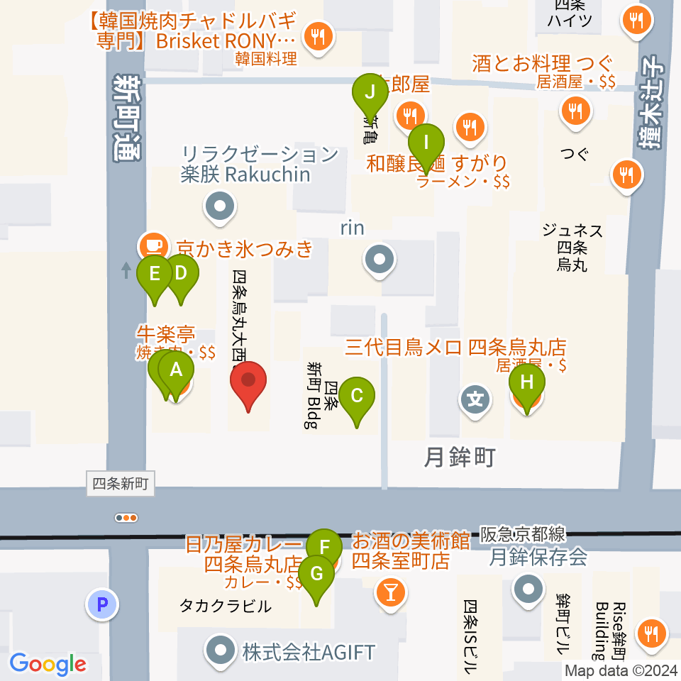 京都MOJO周辺のファミレス・ファーストフード一覧地図