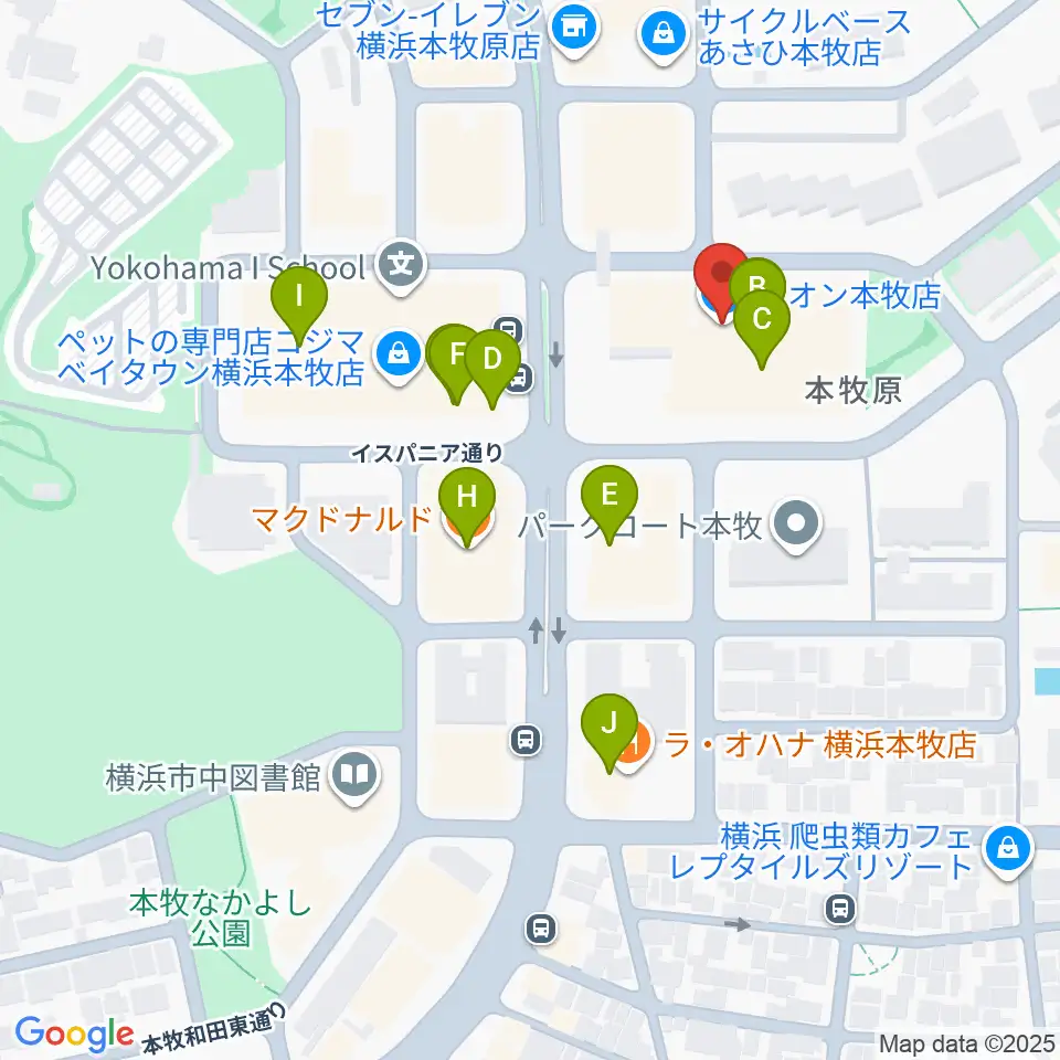 カルチャーセンター本牧周辺のファミレス・ファーストフード一覧地図