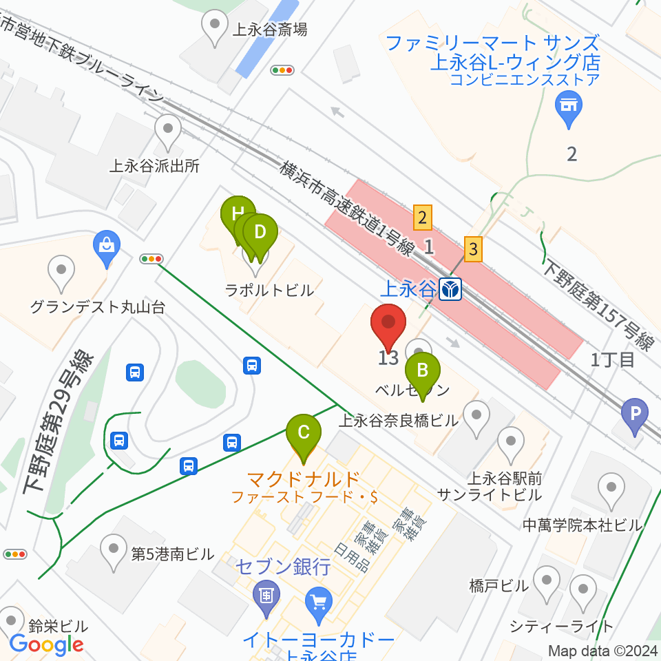 ヨークカルチャーセンター上永谷周辺のファミレス・ファーストフード一覧地図