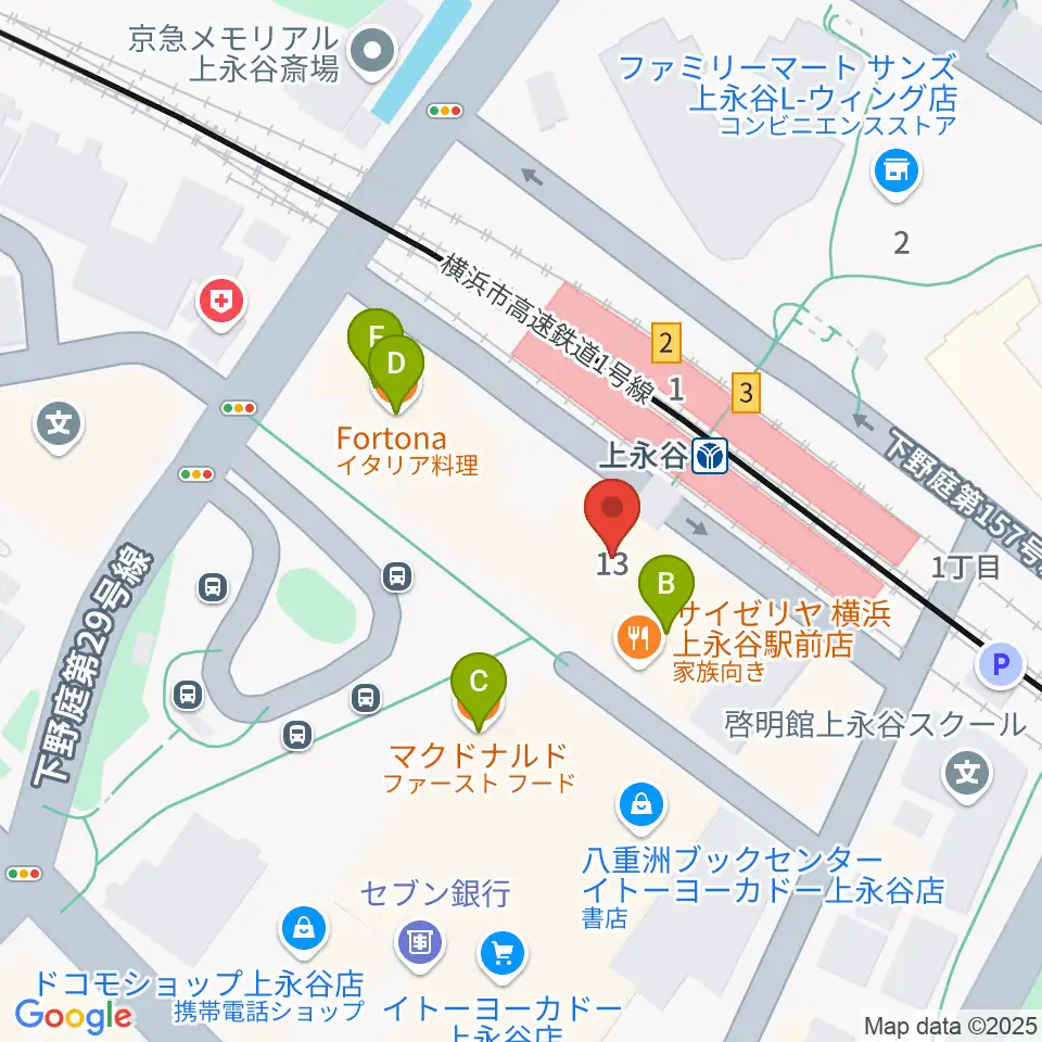 ヨークカルチャーセンター上永谷周辺のファミレス・ファーストフード一覧地図