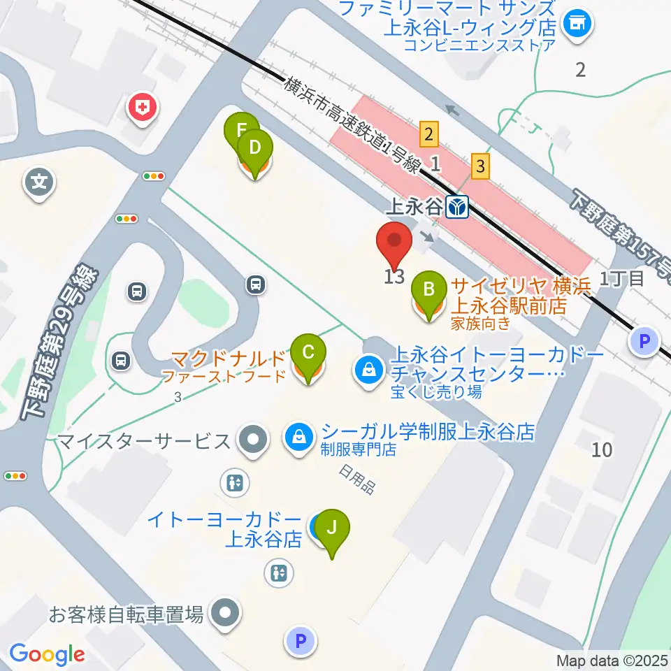 ヨークカルチャーセンター上永谷周辺のファミレス・ファーストフード一覧地図