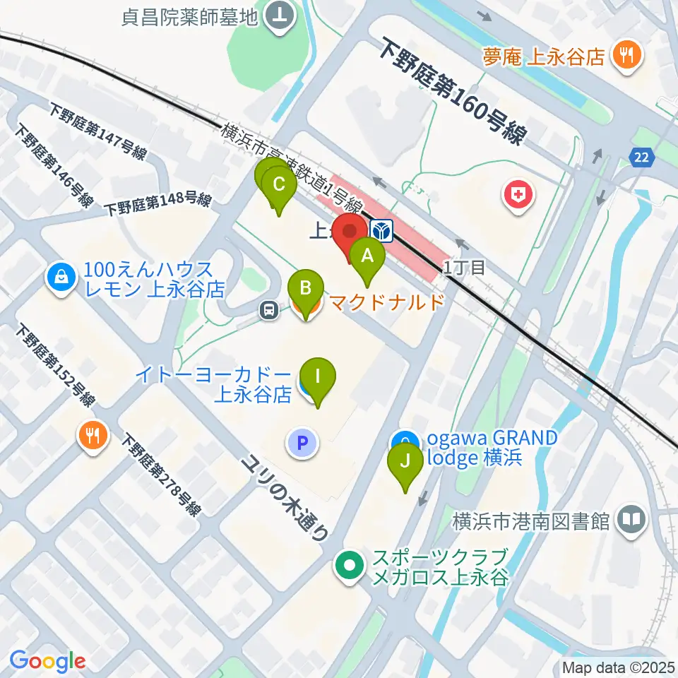 ヨークカルチャーセンター上永谷周辺のファミレス・ファーストフード一覧地図