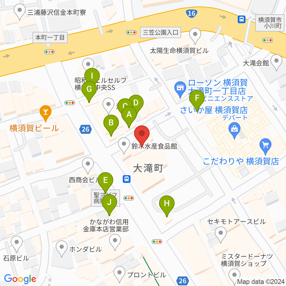 カルチャーセンターさいか屋横須賀周辺のファミレス・ファーストフード一覧地図