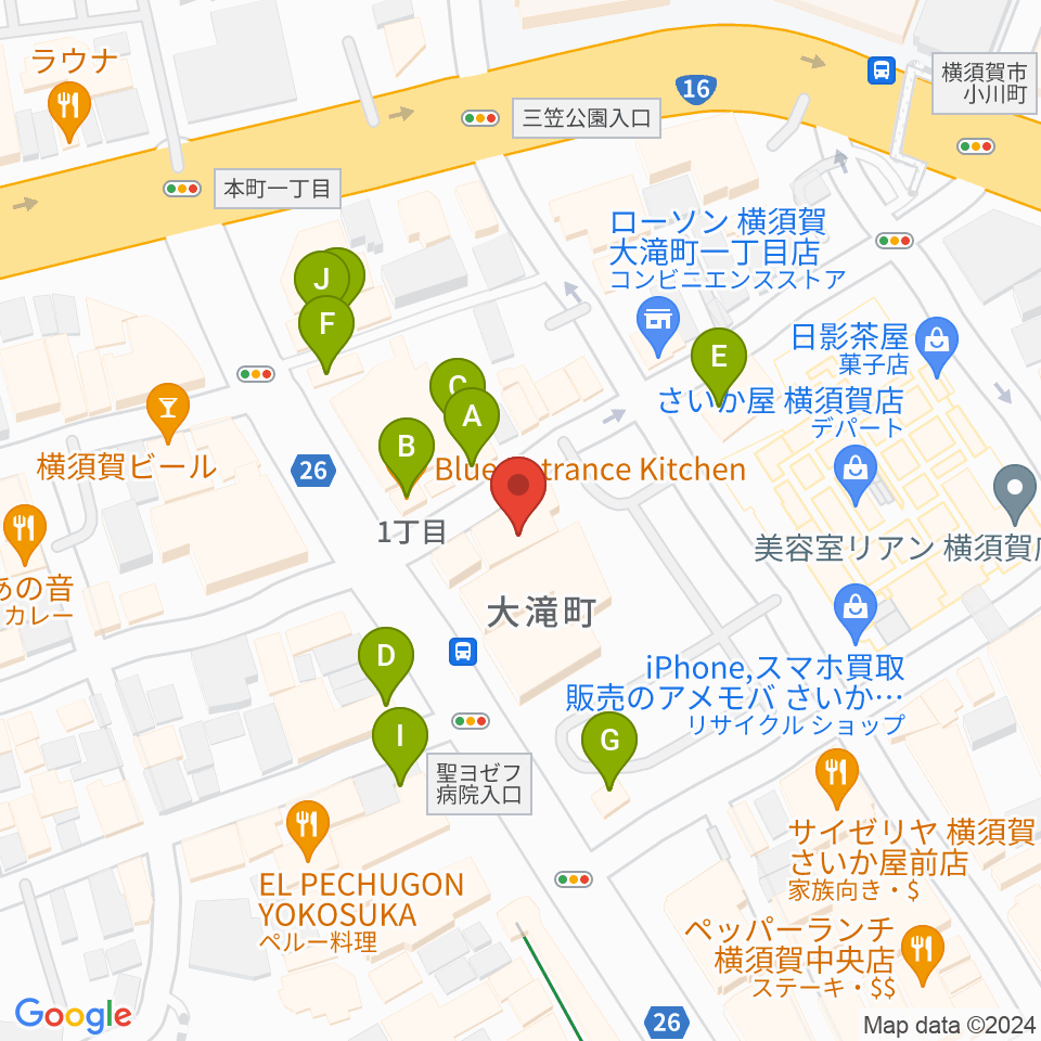 カルチャーセンターさいか屋横須賀周辺のファミレス・ファーストフード一覧地図