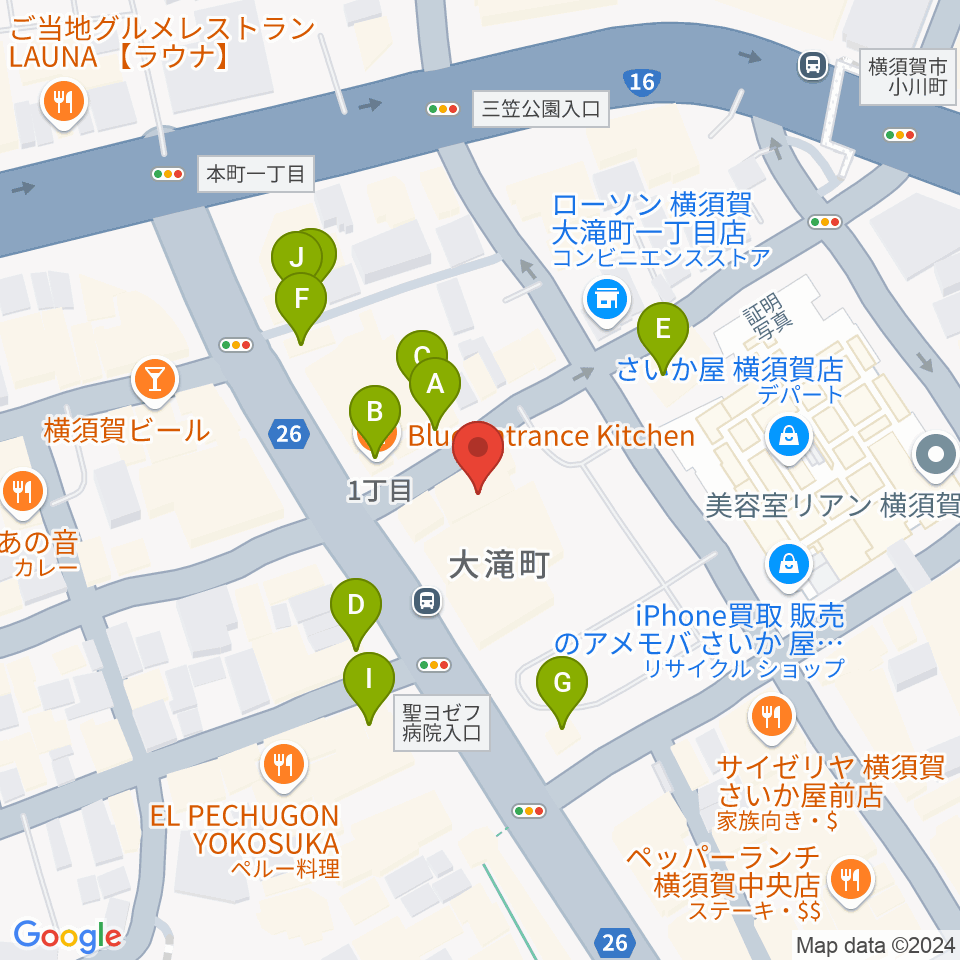 カルチャーセンターさいか屋横須賀周辺のファミレス・ファーストフード一覧地図