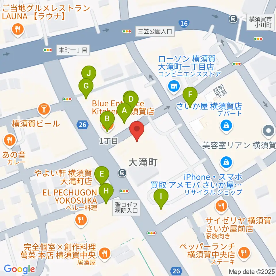 カルチャーセンターさいか屋横須賀周辺のファミレス・ファーストフード一覧地図