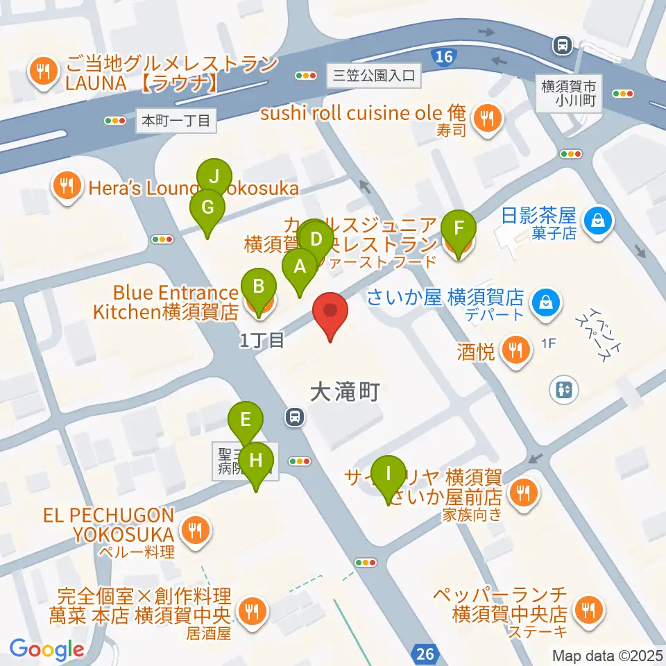 カルチャーセンターさいか屋横須賀周辺のファミレス・ファーストフード一覧地図
