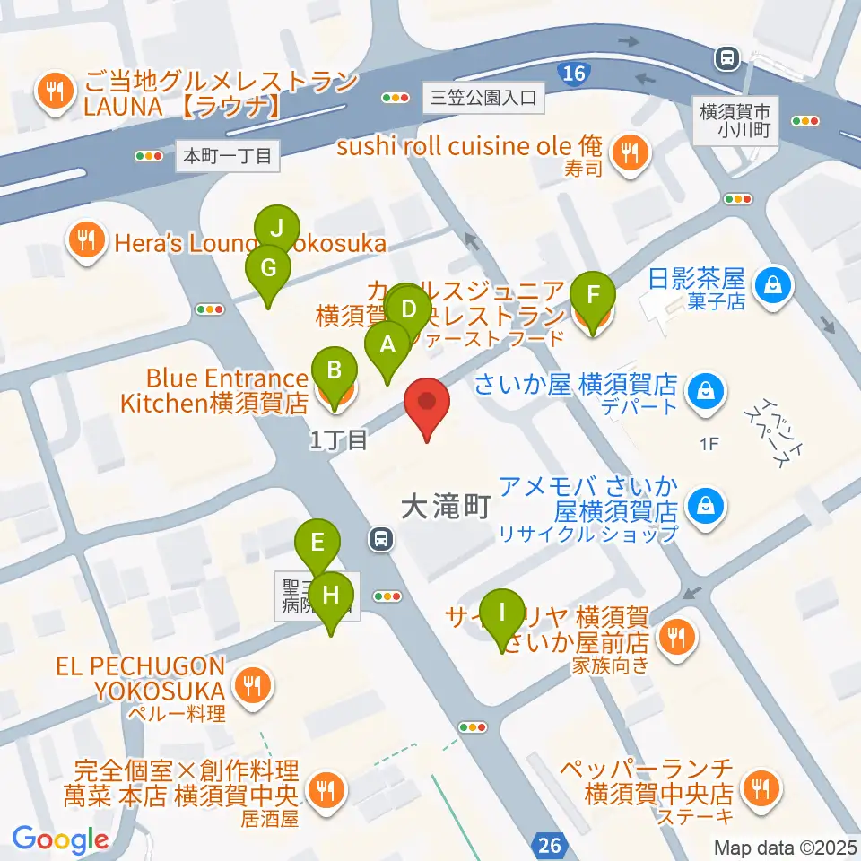 カルチャーセンターさいか屋横須賀周辺のファミレス・ファーストフード一覧地図