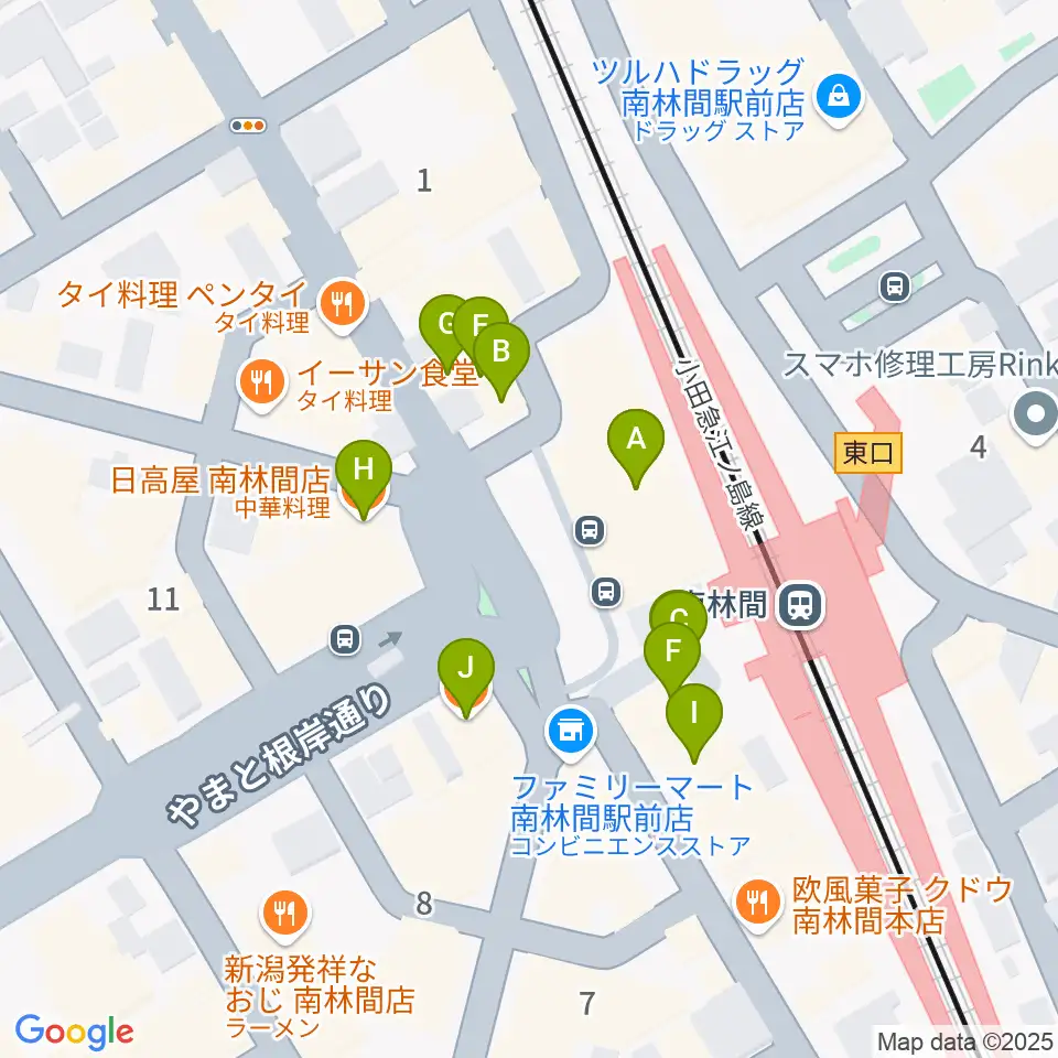 南林間カルチャーセンター周辺のファミレス・ファーストフード一覧地図