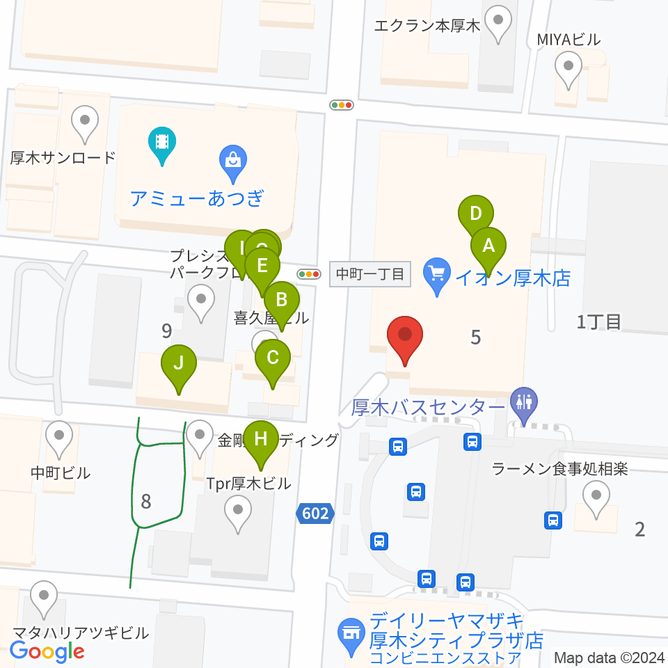 厚木カルチャーセンター周辺のファミレス・ファーストフード一覧地図