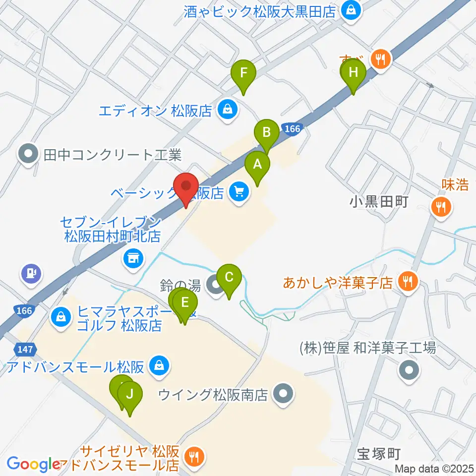 村井楽器 松阪店周辺のファミレス・ファーストフード一覧地図