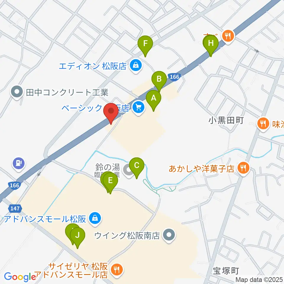 村井楽器 松阪店周辺のファミレス・ファーストフード一覧地図